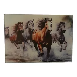 8x11 Hartglas Schneidebrett ~ Buntglas Szene ~ Wildpferde ~ Laufen ~ Küche - Bild 1 von 1