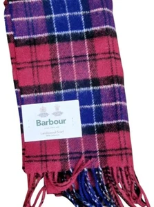 BARBOUR Cordovan Blue Red White Check Tartan Soft 100% Lambswool Tassel Scarf - Picture 1 of 4