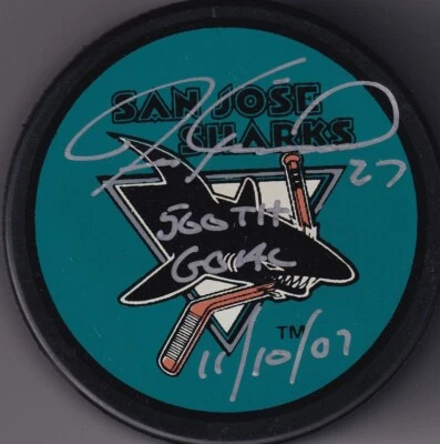 BECKETT JEREMY ROENICK "500TH GOAL 11/10/07" SIGNED SAN JOSE SHARKS PUCK WV45614 - Image 1 of 2
