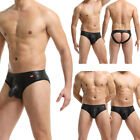 Sexy Men Briefs Jockstrap Faux Leather Thong G-string Shorts Open Butt Underwear