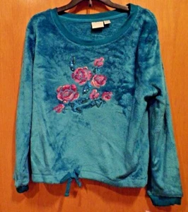 Blue w/Sequined Roses MINKY FLEECE PULLOVER TOP~Girls SIZES~New W/Tags - Picture 1 of 2