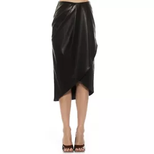 NWT ALEXIA ADMOR Kai Draped Midi Length Skirt size 8 leather - Picture 1 of 10