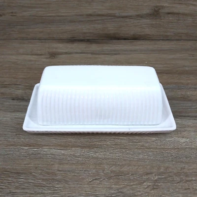 Glossy White Enamel Butter Dish with Cover - Image 1 of 4