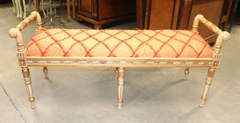 Antique White Painted Gilded French Louis XV Window Bench Stool Circa 1940 Cover