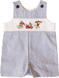 Good Lad Navy Striped Patriotic July 4th Smocked Shortall 3-6 6-9 Months - Picture 1 of 1