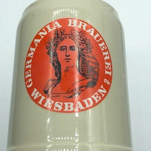 Vintage 80er West Germany Bierkrug Wiesbaden Germania Brauerei 0,5 L Steinzeug - Bild 1 von 6