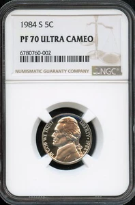 NGC - Jefferson Nickel - 5c - 1984 S - PF 70 UC - Ultra Cameo - Picture 1 of 2