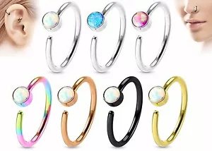 1pc Bendable Hoop Nose / Cartilage Ring w/ Set Opal Rook Daith Helix Tragus - Picture 1 of 12