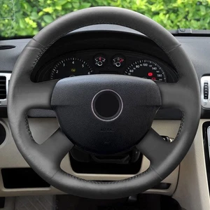 All Black Steering Wheel Leather Cover Trim For VW Caddy 2003 2004 2005 2006 - Picture 1 of 8