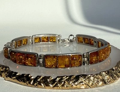 Amber 925 Sterling Silver Tennis Bracelet 8” - Image 1 of 4