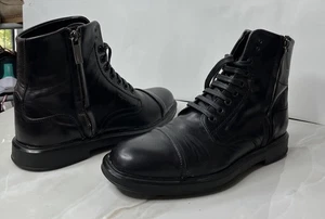 salvatore ferragamo mens shoes Boots Sz 7 D Black Leather Zipper Lace Up Italy - Picture 1 of 14
