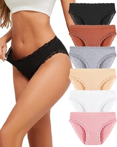 Cotton Underwear Women's Sexy Cheeky Lace Bikini Panties 6 Pack Size Medium - Picture 1 of 6