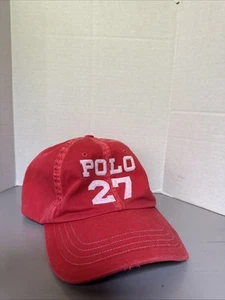 Polo Ralph Lauren Chino Distressed Baseball Cap Hat in Red One Size EUC - Picture 1 of 12