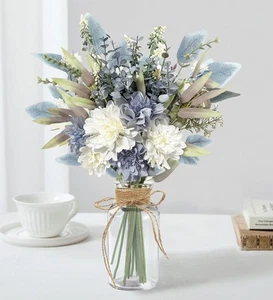 Fake Flowers in Vase, Silk Flower Blue Artificial Flowers, Floral Arrangement... - Picture 1 of 7