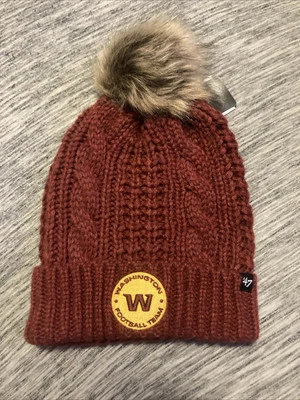 WOMENS 47’ WASHINGTON COMMANDERS Beanie POM Hat RED and TAN NWT  - Image 1 of 4