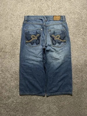 Vintage Rocawear Jorts Mens 34 Blue Baggy Shorts Hip Hop Skater Cyber Y2K - Image 1 of 4