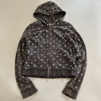 Forever Gray Hoodie Full Zip Size M Crowns Graphic Bella Swan Sweatshirt Y2K Emo - Image 1 of 4