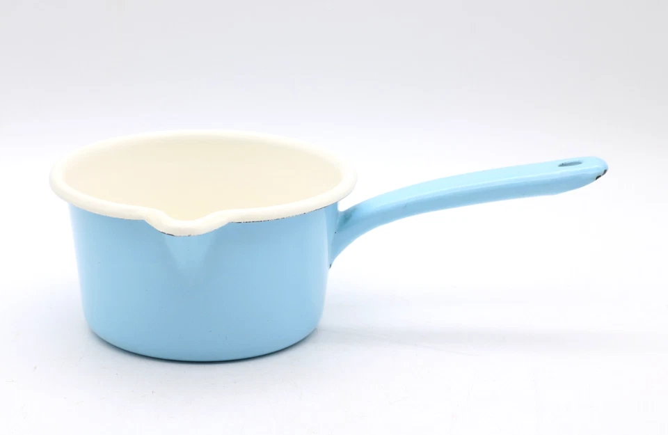 Stielkasserolle Kasserolle Emaille babyblau Milchtopf Vintage Ø 15 cm - Bild 1 von 3
