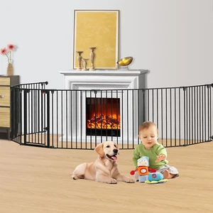 248"(630Cm) - Extra Wide Baby Gate with Door Foldable Fireplace Fence Extra Long - Picture 1 of 12