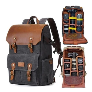 DSLR SLR Camera Waterproof Canvas Backpack Rucksack Bag For Canon Sony Nikon - Picture 1 of 6