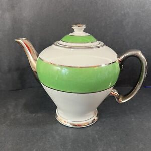 Vintage Hall Teapot Bru-O-Lator Green Platinum Band 1960s McCormick & Co.