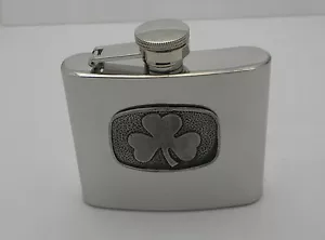Pewter Shamrock on Stainless 5 oz Whiskey Flask MULLINGAR PEWTER Ireland - Picture 1 of 1