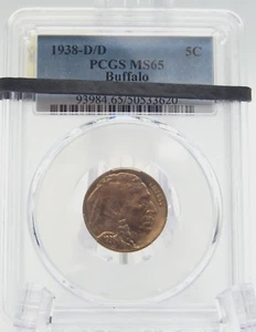 1938-D/D 5C Buffalo Nickel Five Cent PCGS GRADED MS65 (BT408) - Picture 1 of 6