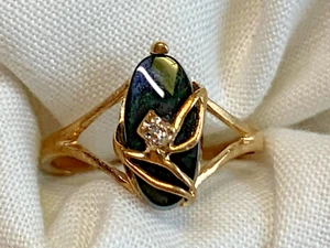 10K Yellow Gold Ring 1.38g Fine Jewelry Size 6.5 Band Onyx & Clear Stone *READ* - Picture 1 of 24