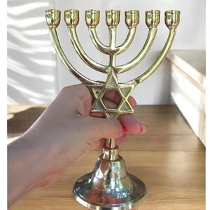 Increíble vela judía clásica chapada en oro 7 ramas 8"/25 cm pintada - Imagen 1 de 9