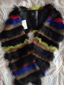 ASOS Faux Fur Multi Stripe Scarf - Picture 1 of 5