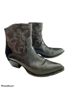 Frye Shane Embroidered Short Sz10 Distressed Leather Zipper Western Ankle Boots - Picture 1 of 11