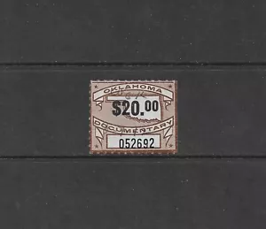 US State Revenues: francobollo documentario Oklahoma; $ 20 1968 (marrone) #OK-D22; usato - Foto 1 di 1