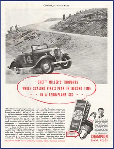 Vintage 1933 CHAMPION Spark Plugs Chet Miller Speed Records 1930's Print Ad - Picture 1 of 1