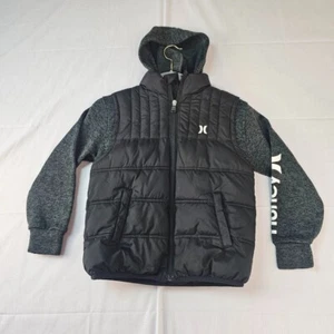 Hurley Vest Jacket Women's Small Petite Black Grey Full Zip Hooded Fall Wear - Picture 1 of 9