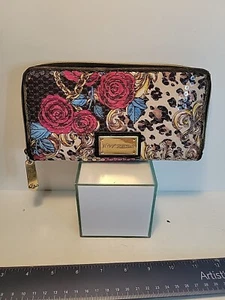 Cartera Betsey Johnson Cremallera Alrededor Rosas Estampado Guepardo Lentejuelas - Imagen 1 de 13