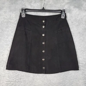 Divided Mini Skirt Womens 4 Black Faux Suede Button Front Pockets Lined 25x15 - Picture 1 of 8