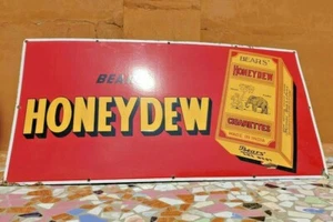 Rare 1930's Old Vintage Bear Honeydew Cigarette Porcelain Enamel Big Sign Board - Picture 1 of 12