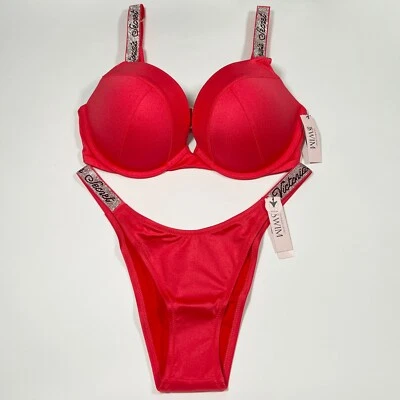 Victoria Secret 32D M SEXY TEE Push Up Bikini Top Bottom Set LOGO Shine Strap - Image 1 of 4