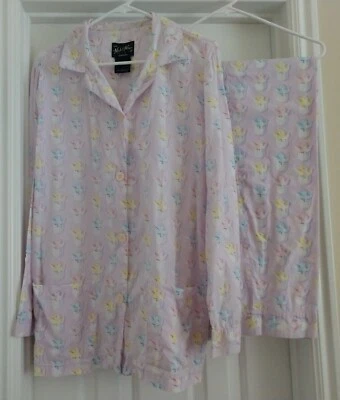 Juego de pijama Nick and Nora difícil de encontrar lavanda con pollitos pastel en huevos 100 % algodón usado en excelente estado Foto 1 de 4