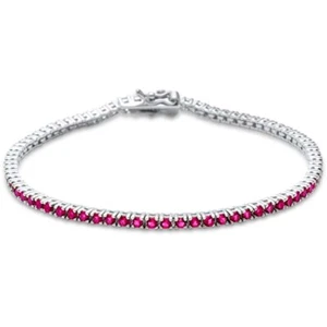 Lab-Created Ruby Tennis Bracelet in Sterling Silver - Secure Clasp 7.25" - Picture 1 of 2