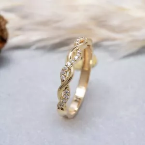 1.00 Ct Round Moissanite Engagement Crossover Band Ring Solid 14K Yellow Gold - Picture 1 of 4