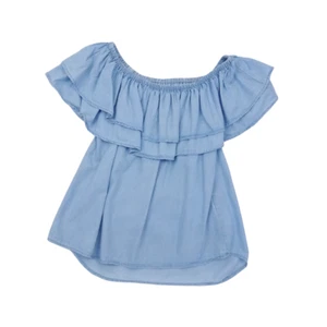 Miss Shop | Sz 8 | Light Blue Boho Wide Shoulder Layered Ruffle Gypsy Blouse Top - Picture 1 of 7