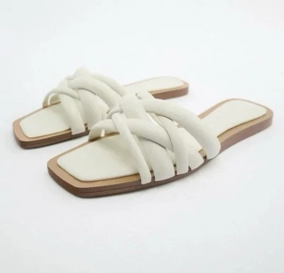 NEW Zara White Flat sandals with crossed straps Squared toe Size 40/ 9.5 - Image 1 of 4