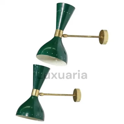 Mid Century Italian Brass Green & Biege Wall Sconce Modern Brass Stilnovo Style - Image 1 of 4