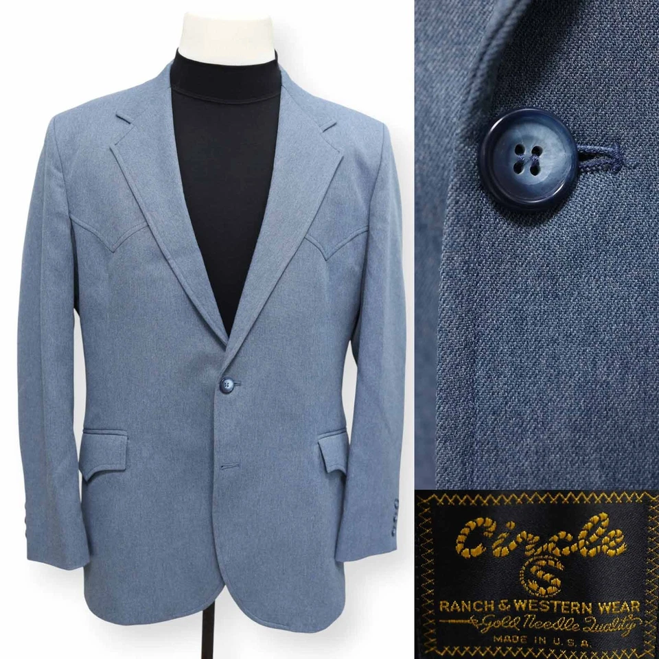 CIRCLE S Hombre Azul Sólido OCCIDENTAL Vaquero Deporte Abrigo Traje Chaqueta Blazer 42 R Foto 1 de 4