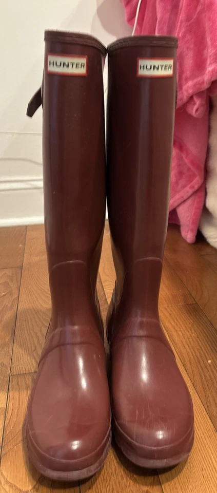 Botas de lluvia altas granate Hunter para mujer talla 9 (de colección años 2000) Foto 1 de 4