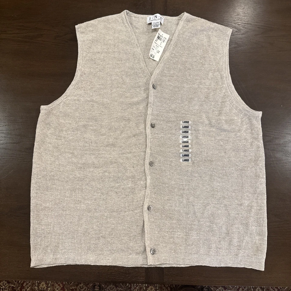 Vtg 90s Grandpa Cardigan Sweater Beige Linen Cotton Mens Large New With Tags NWT - Image 1 of 4