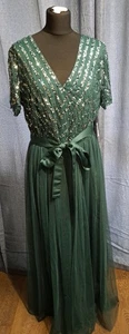 Maya deluxe, emerald green stripe embellished maxi dress with sash belt, size 18 - Picture 1 of 12
