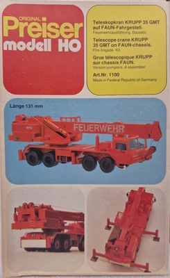 Preiser 1100 H0 1:87 - Feuerwehr Teleskopkran Krupp Faun OVP #303 - Bild 1 von 3