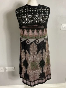 AnnaRita N multicoloured fine knit wool blend crochet look lace knee dress S - Picture 1 of 9